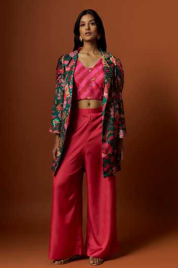 Dusky Gold Red Buttercup Applique Luxe Silk Slub Short Jacket