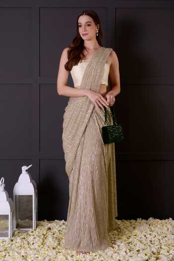 DESIGNER DRAPED SAREE IN GOLD