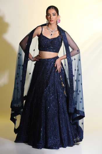Layered Sequinned Lehenga with Tassles Embroidered Blouse main image 1