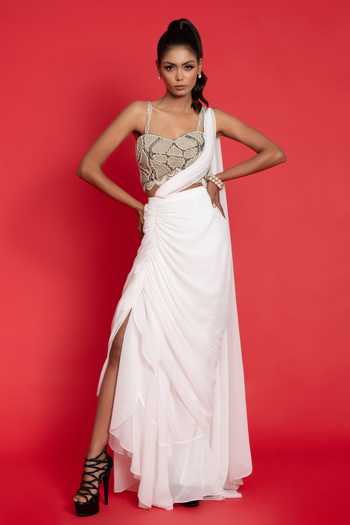 Aadhira Azure Crush Designer Saree with Heavy Beaded Blouse main image 0