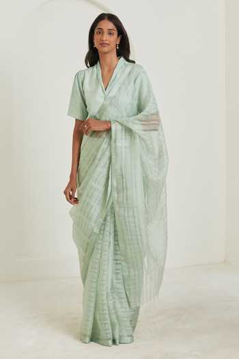 Serene Meadow Mulberry Organza Silk Sari main image 1