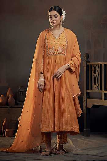 Yellow Kurta Art Silk With Mirror Work Aligadhi Pant