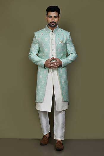 Onion Kurta Digital Print With Single Thread Work Aligadhi Pant main image 1
