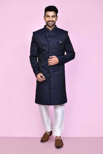 Black Kurta Imported Brocade Jacquard Aligadhi Pant main image 0