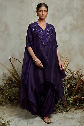 RFSS1908 - Beautiful Burnt Orange Pure Crepe Printed Kaftan With Loose Pants main image 1