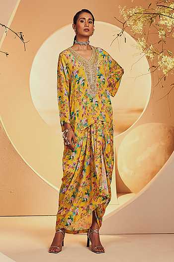 KKD006 - Crepe top with lace and tassel neckline design and dhoti skirt main image 0