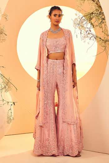 Pink Mirror Embroided Cape Set
