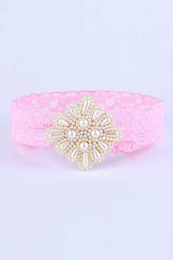 CHOKO Adjustable Lace Bow Hair Band with Pearls and Silver Crystals - White