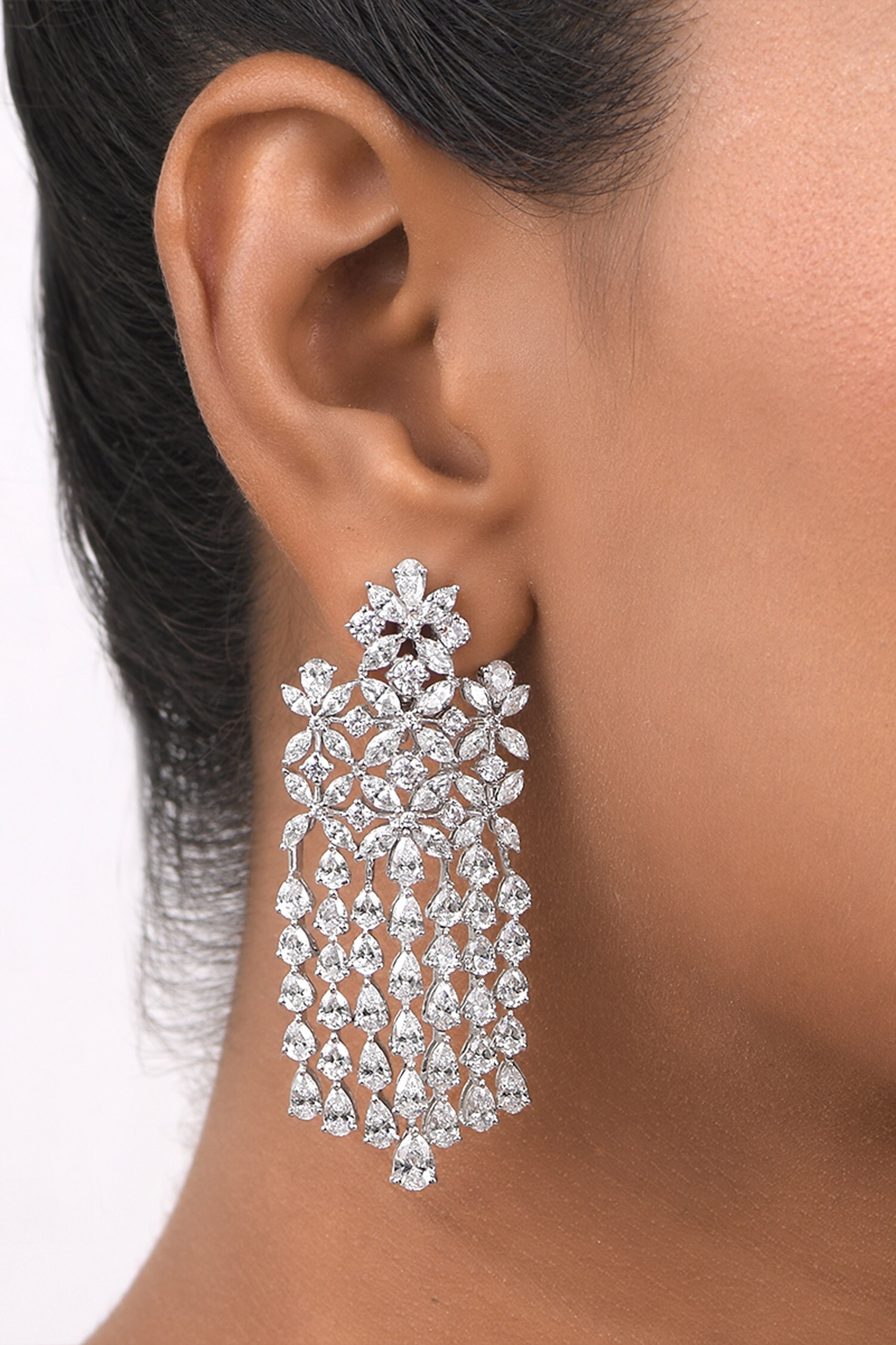 Buy White Swarovski Zirconia Dangling Earrings by DIOSA PARIS JEWELLERY ...