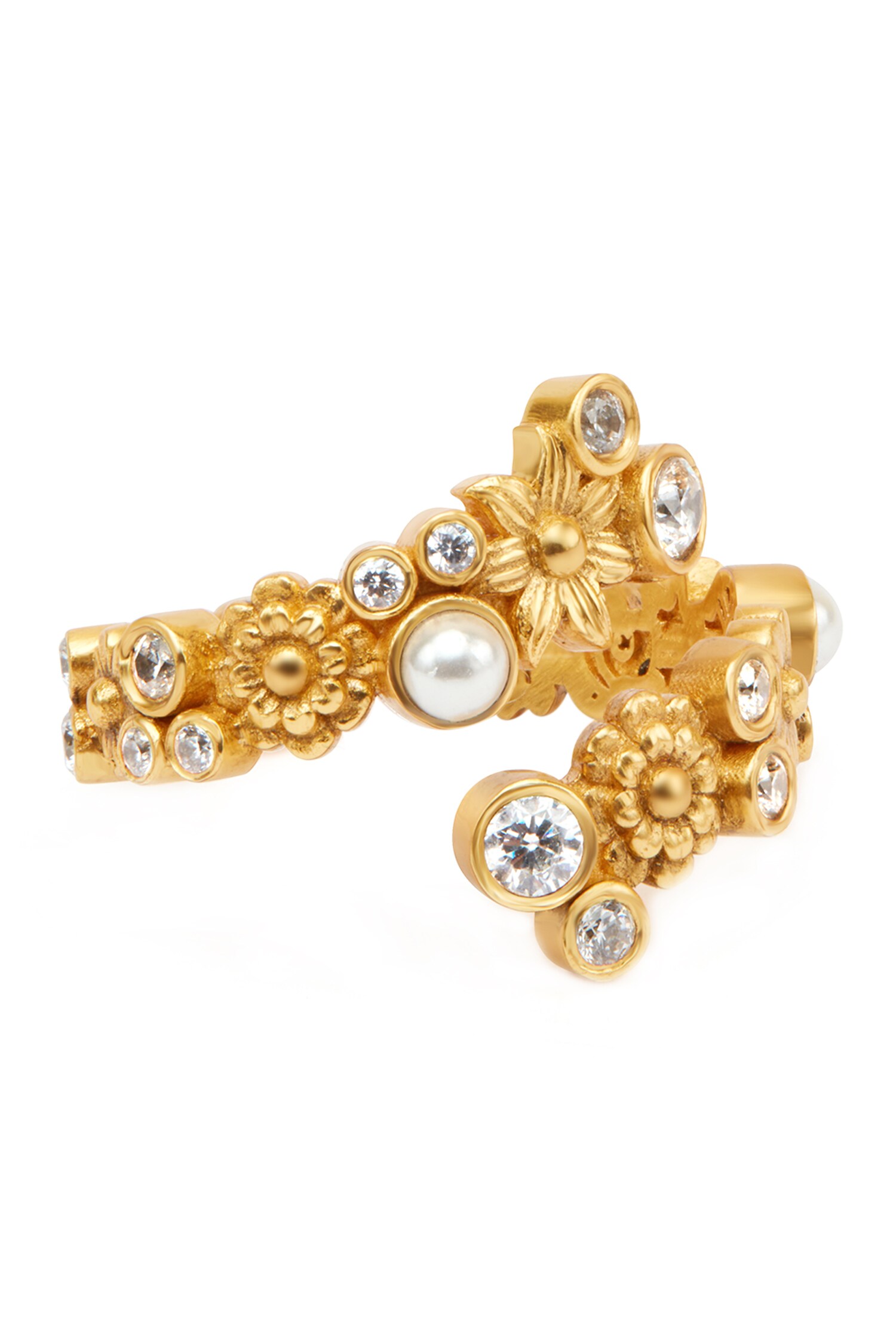 Buy Gold Plated Engineered Stones Asymmetric Floral Cutwork Ring by ...