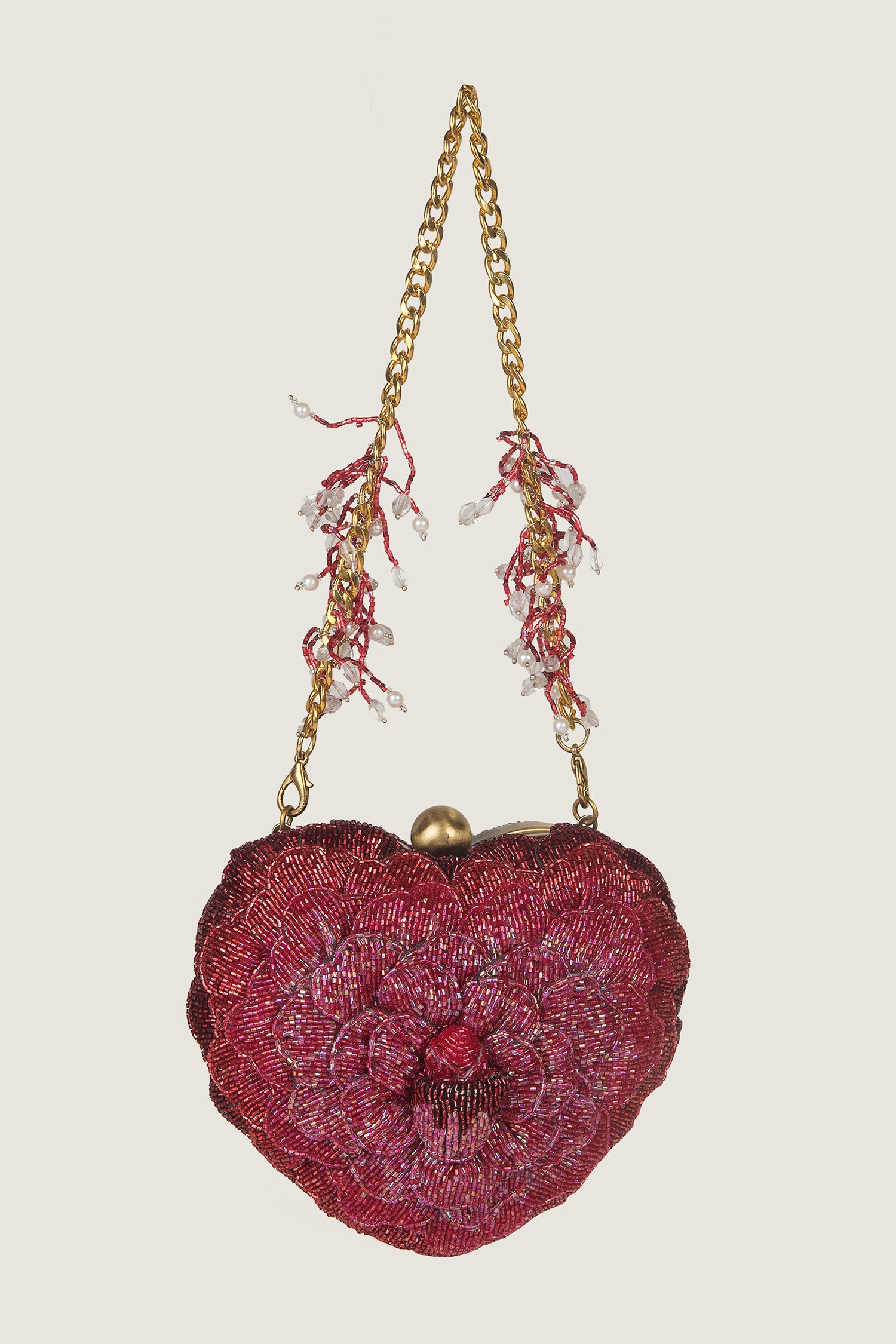 Doux Amour - Red Embroidered Heart-shaped Clutch