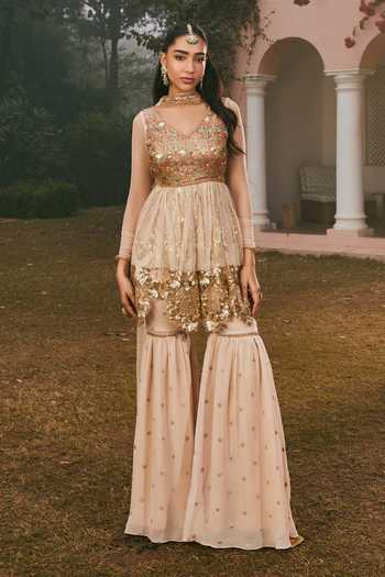 Women's Rayon Gold Printed Kurta Sharara Palazzo Set main image 1