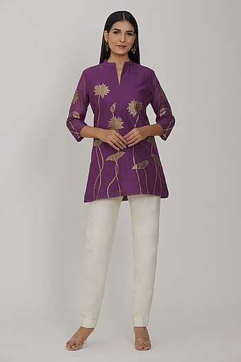 Semi Stitched Chanderi Zariwoven Short Tunic