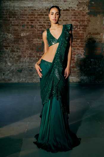 Women’s Fancy Ombre Green Saree with Contrasting Border and Blouse Piece main image 0
