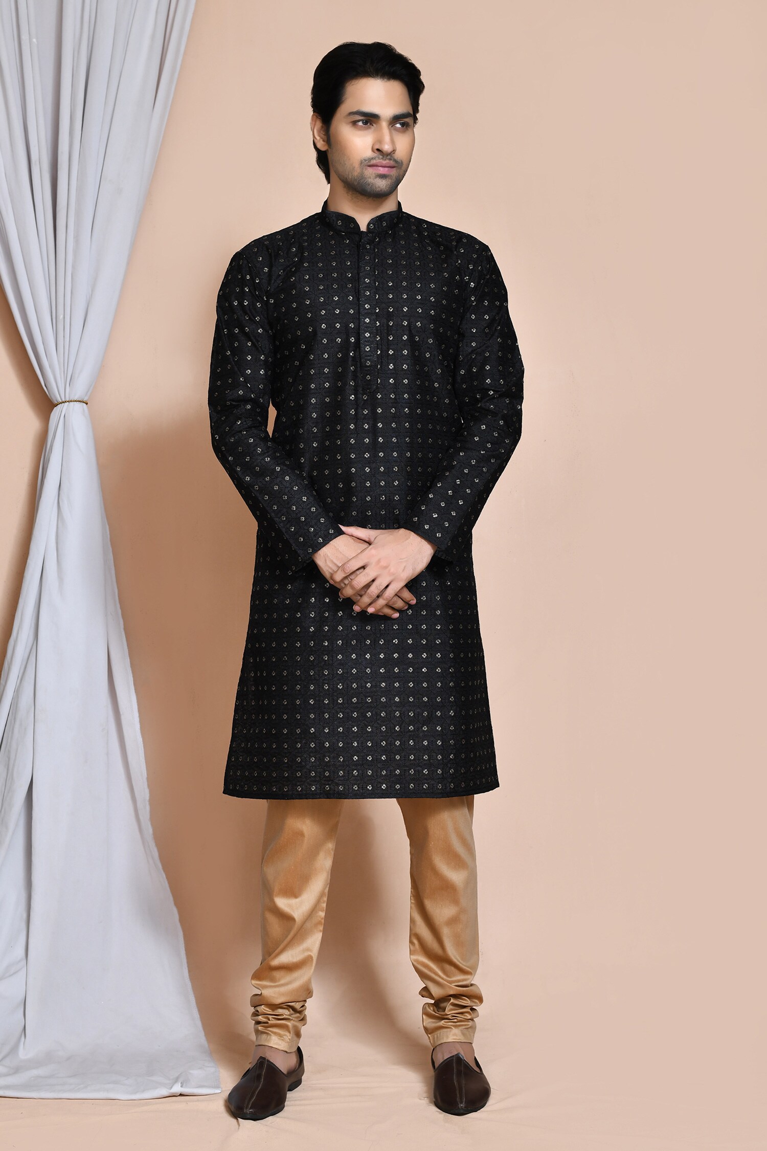 Checkered Embroidered Kurta Set 