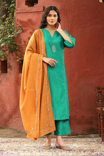 Blue Chanderi Elegant Kurta Pant Set With Embroidery Work main image 0
