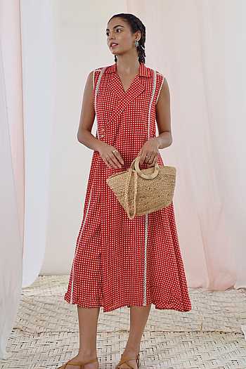 EXCLUSIVE RED COTTON COLLARED DRESS