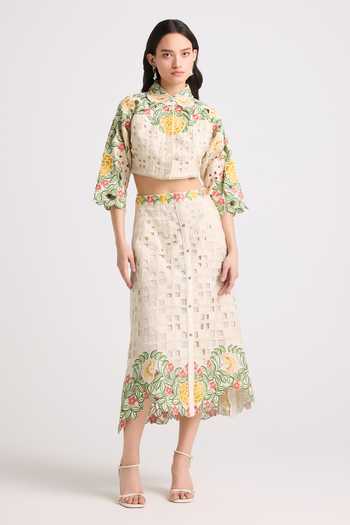 Emerald Embroidered Chanderi Top - Size Medium