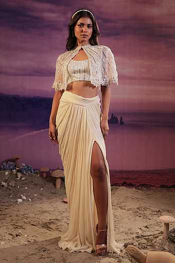 Violet sculpted Aranyani blazer drape skirt set