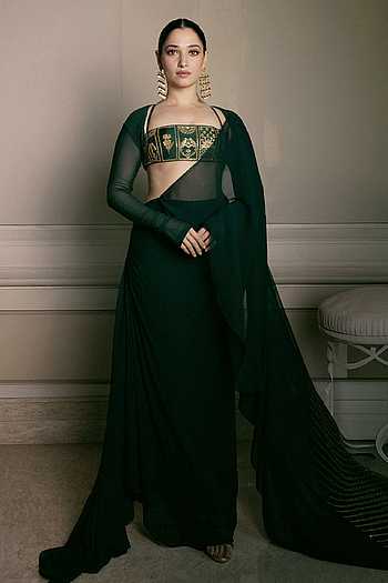 Pre-Draped Saree & Embroidered Blouse Set