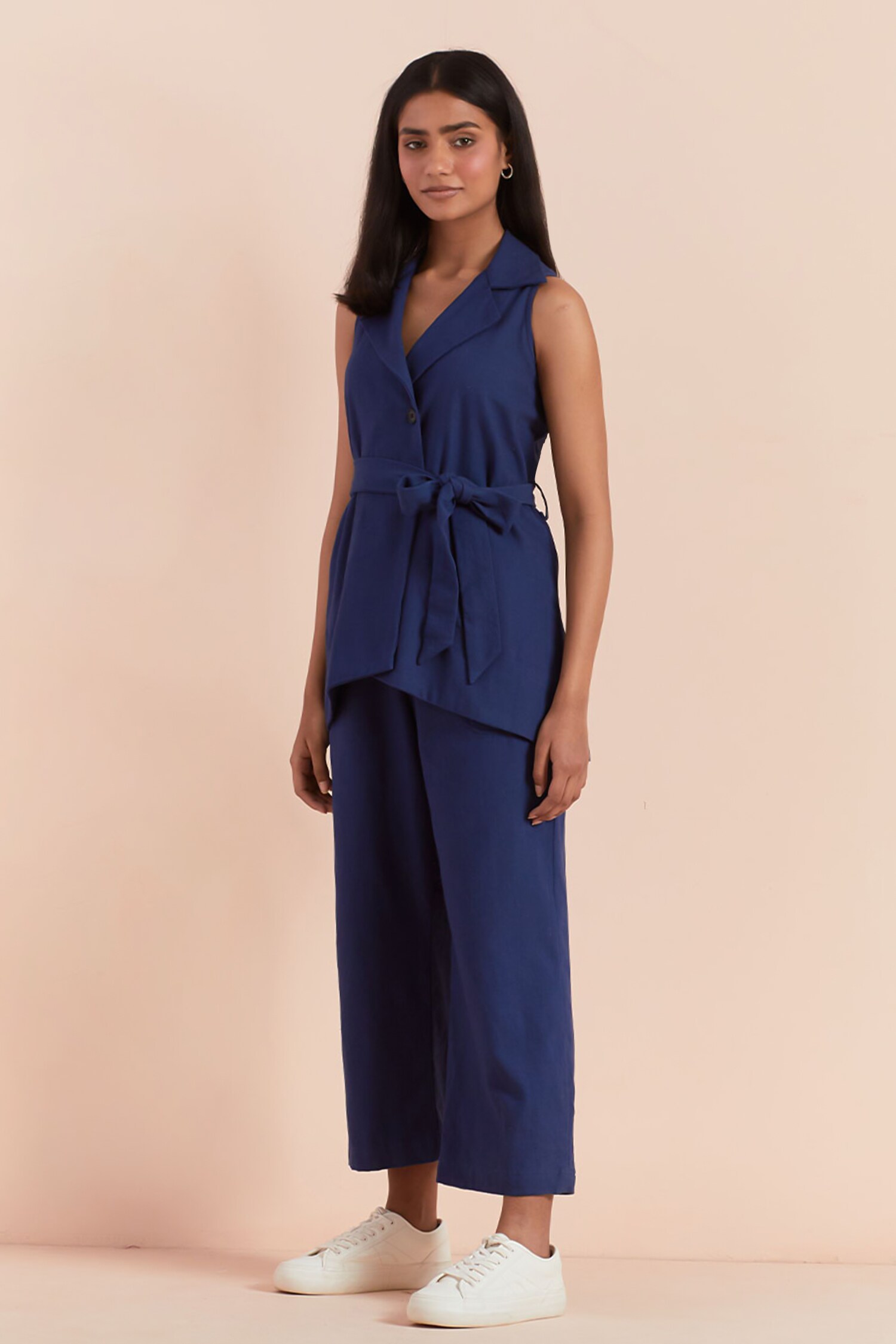 Buy Blue Twill Cotton Solid Straight Pant For Women By Priya Chaudhary