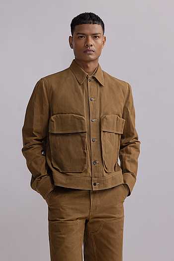 Buy Brown Canvas Letter Box Pocket Jacket For Men by Countrymade