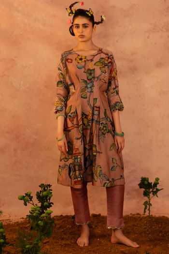 Liana Mud Pink Classic Kurta With Hand Embroidery main image 0