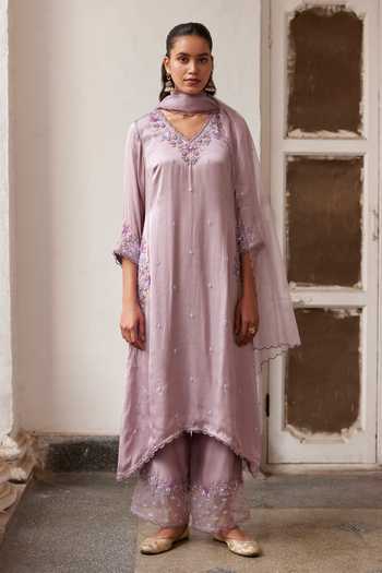 Radiant Purple Floral Embroidered Mul Cotton Straight Kurta Set – Medium to 2XL