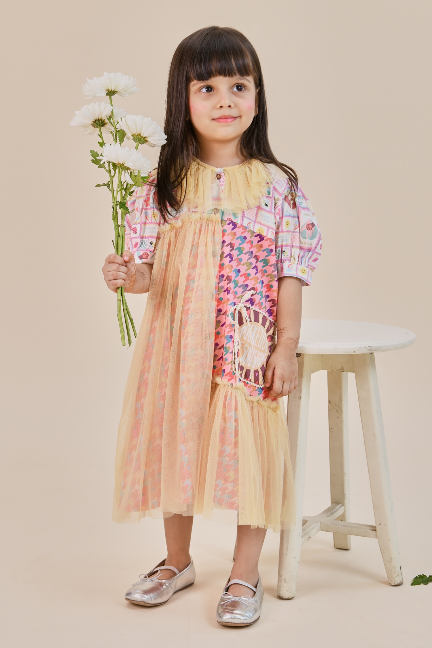 Buy Pink Cotton Satin Print Chantelle Cute Motif And Houndstooth Dress ...