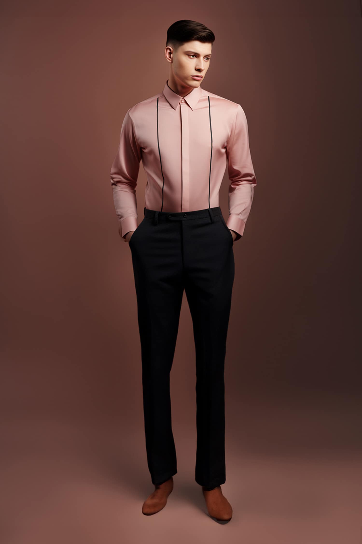 Buy Peach Premium Cotton Blend Embellished Striped Eleven Shirt For Men ...