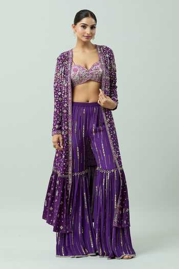 KAMEEZ GHARARA 3 PIECE COTTON EMBELLISHED (Purple)