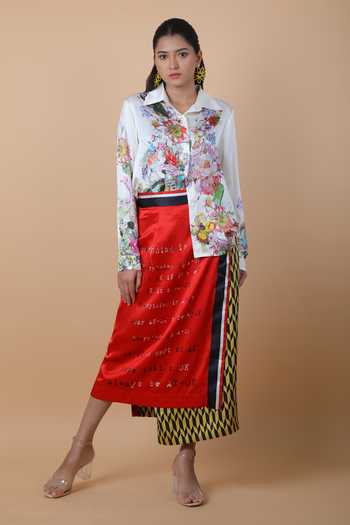 Viyanka Off White & Blue Gold Printed Shirt Skirt Set for Women  Cotton Slub Top with Rayon Skirt