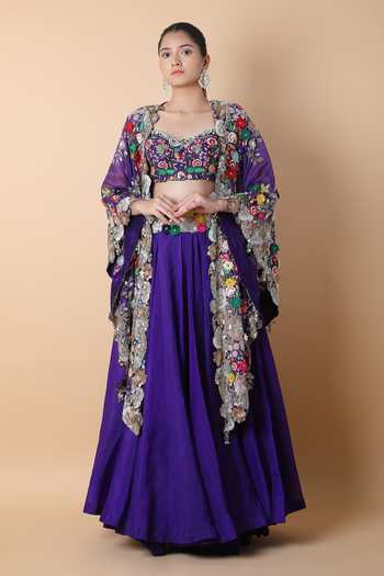 Beige Floral Lehenga & Corset Cape main image 0