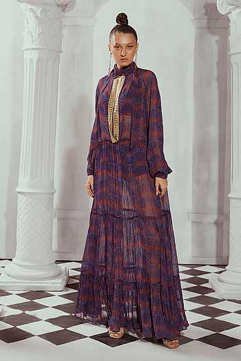 Buy Multi Color Georgette Sequins High Overtine Art Greek Print Sheer Maxi  Dress For Women by Nikita Mhaisalkar Online at Aza Fashions.