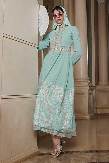 BELA-  BLUE CHINTZ EMBROIDERED ANARKALI