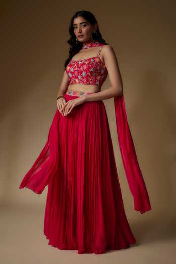 Elegant Pink Embroidered Chinon Silk Georgette Lehenga Blouse with Stylish Jacket