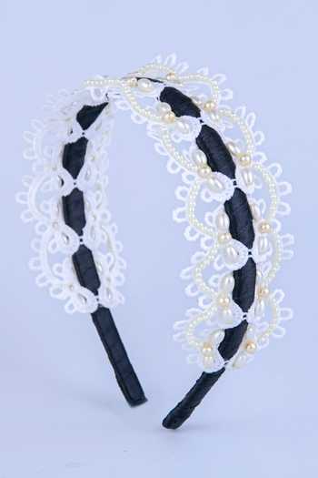 CHOKO Adjustable Lace Bow Hair Band with Pearls and Silver Crystals - White main image 1
