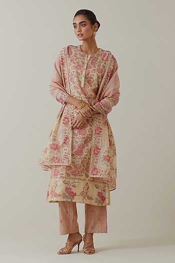 Black & Beige Floral Printed Kurti with Pant for Women