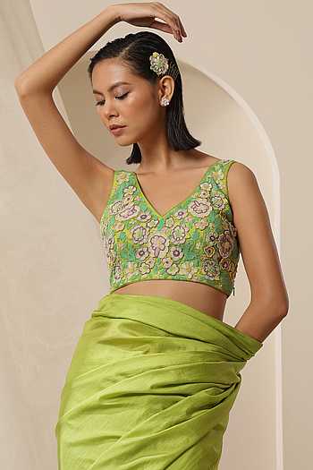 Blue Stone Net Cut Dana Embroidery Saree with Blouse Fabric
