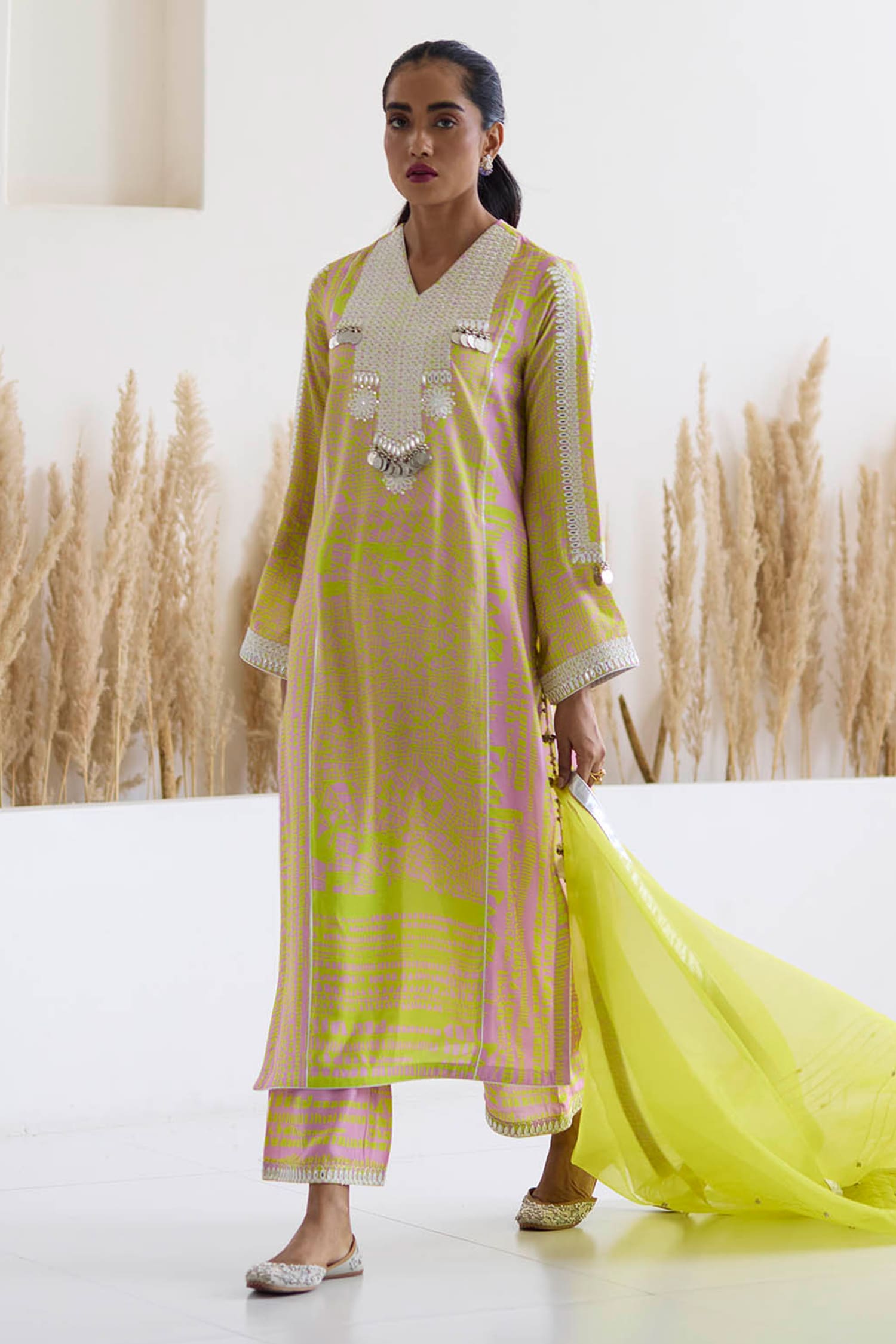 Aza Fashions Online Sale India 2026.Buy Yellow Cotton Silk Printed Geometric V Kurta And Palazzo Set For ...