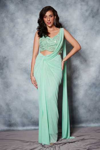 Jaali & beaded blouse with saree main image 0