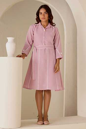 Analogie Pintuck Collar Dress Short Sleeve - Clear Blue (Embroidered Linen Collection) main image 0
