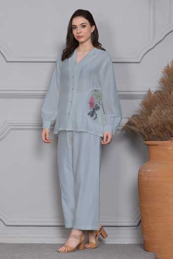 Ivory Chanderi Silk Embroidered Shirt & Pant Set main image 0