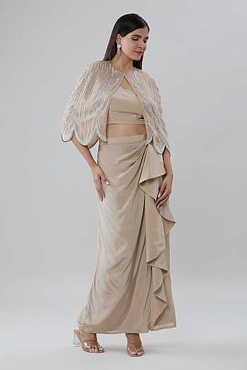 Aliza - Pastel Blue 3 Corner Cape Blouse & Draped Skirt