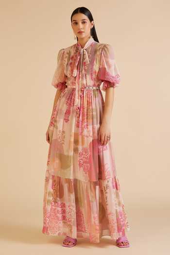 Buy Multi Color Chiffon Collared Arch Art Nouveau Print Maxi Dress With Belt For Women by Pankaj & Nidhi Online at Aza Fashions. Buy Multi Color Chiffon Collared Arch Art Nouveau Print Maxi Dress With Belt For Women by Pankaj & Nidhi Online at Aza Fashions.