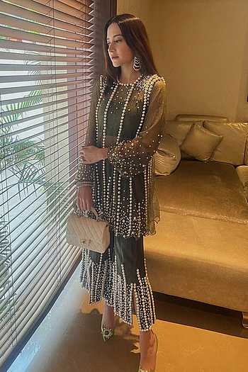 Patchwork scarf tunic with a printed tiered sharara