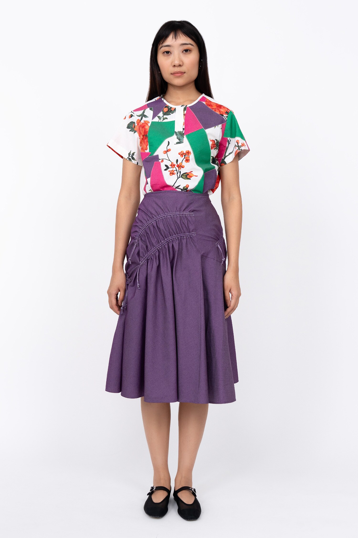 Buy Blue 100% Cotton Scrunch Midi Skirt For Women by Leh Studios Online ...