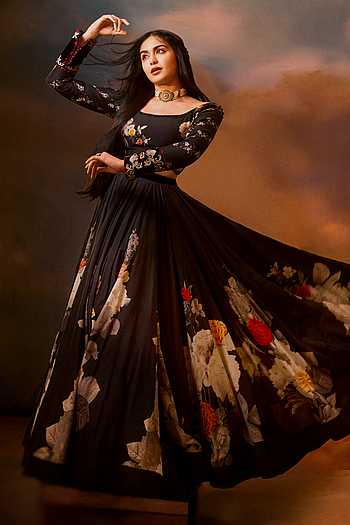 Midnight Bloom Print Lehenga Set