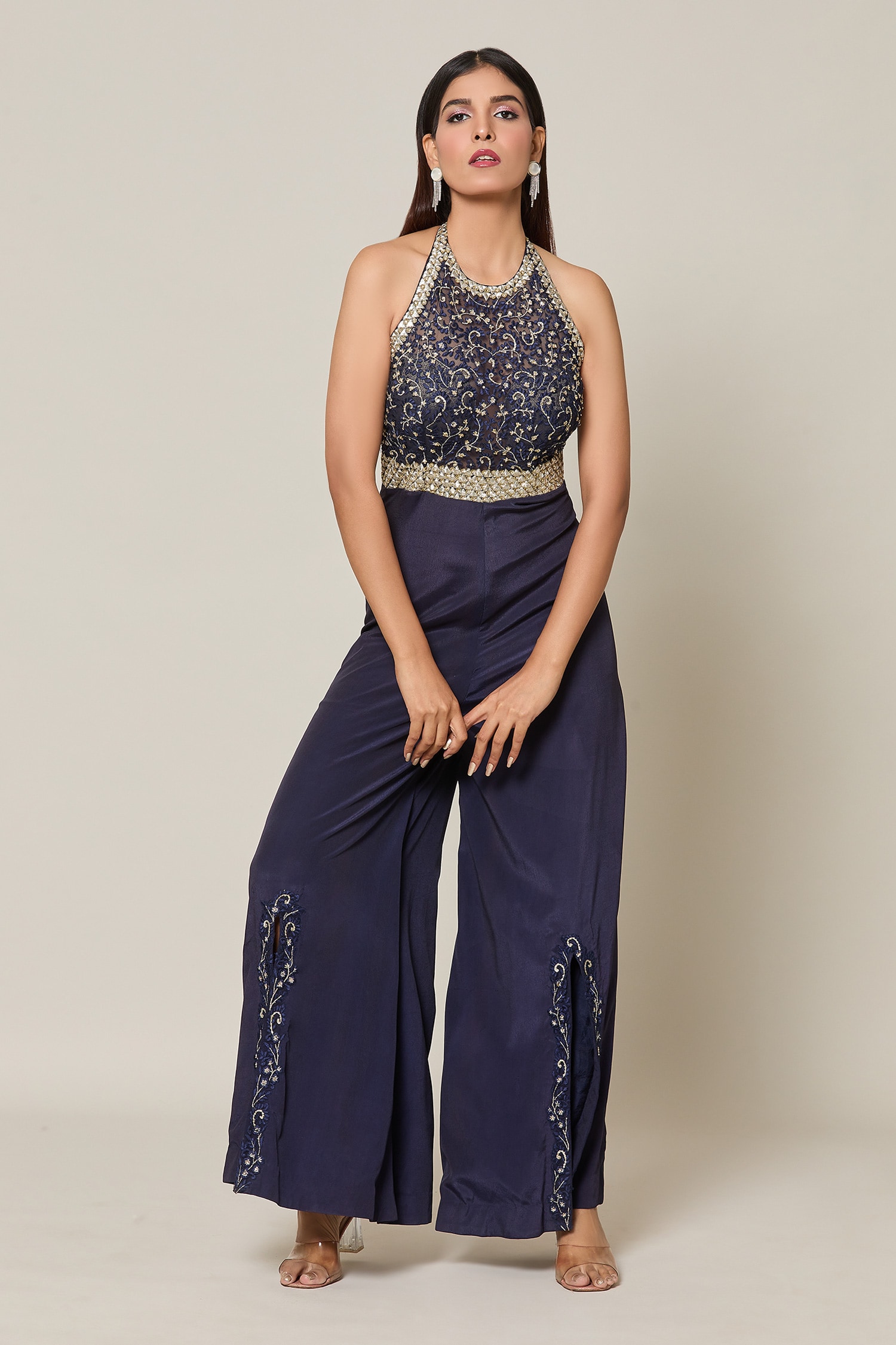 Ambrosia Embroidered Halter Neck Jumpsuit 