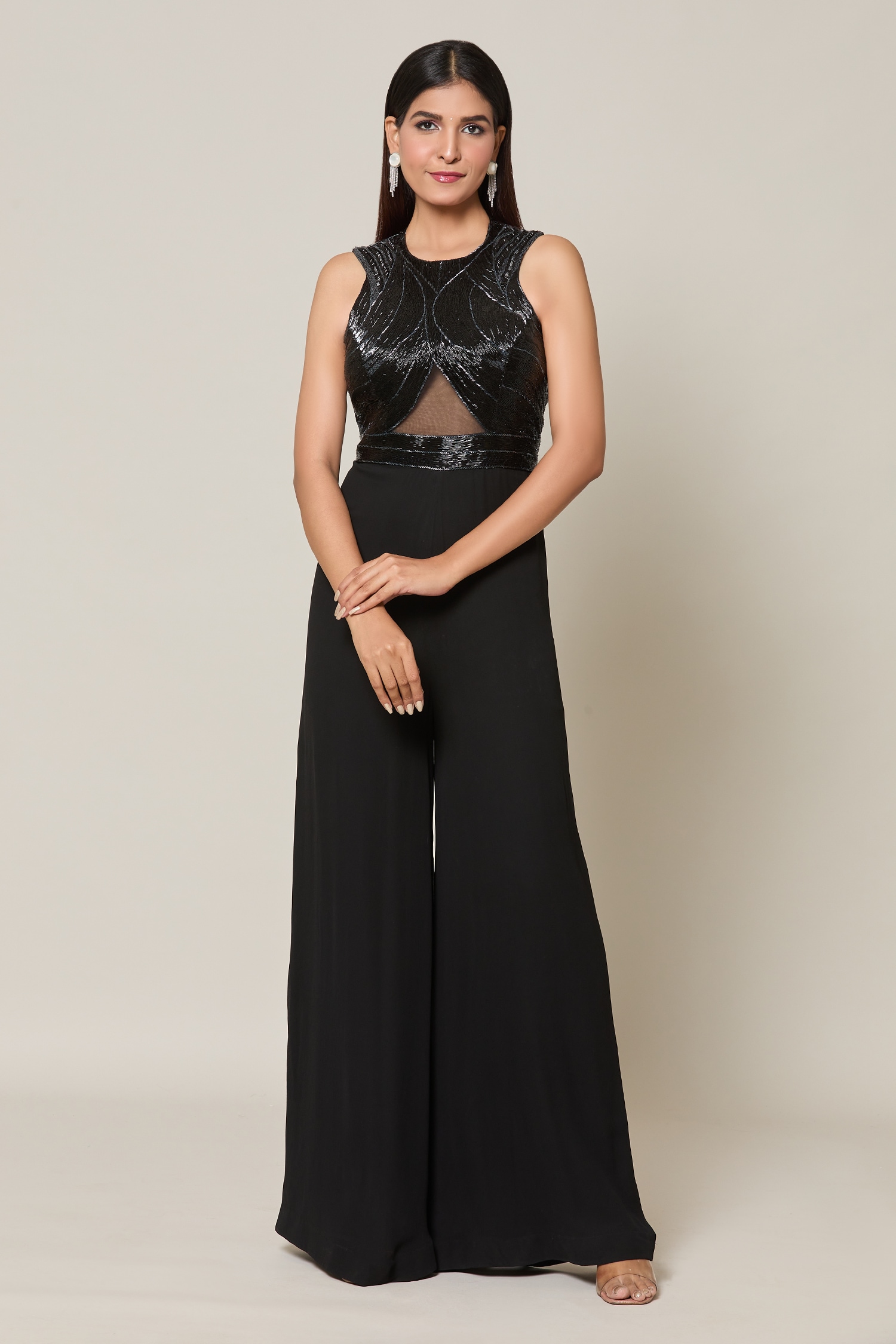 Synodic Nalki Embroidered Halter Neck Jumpsuit 
